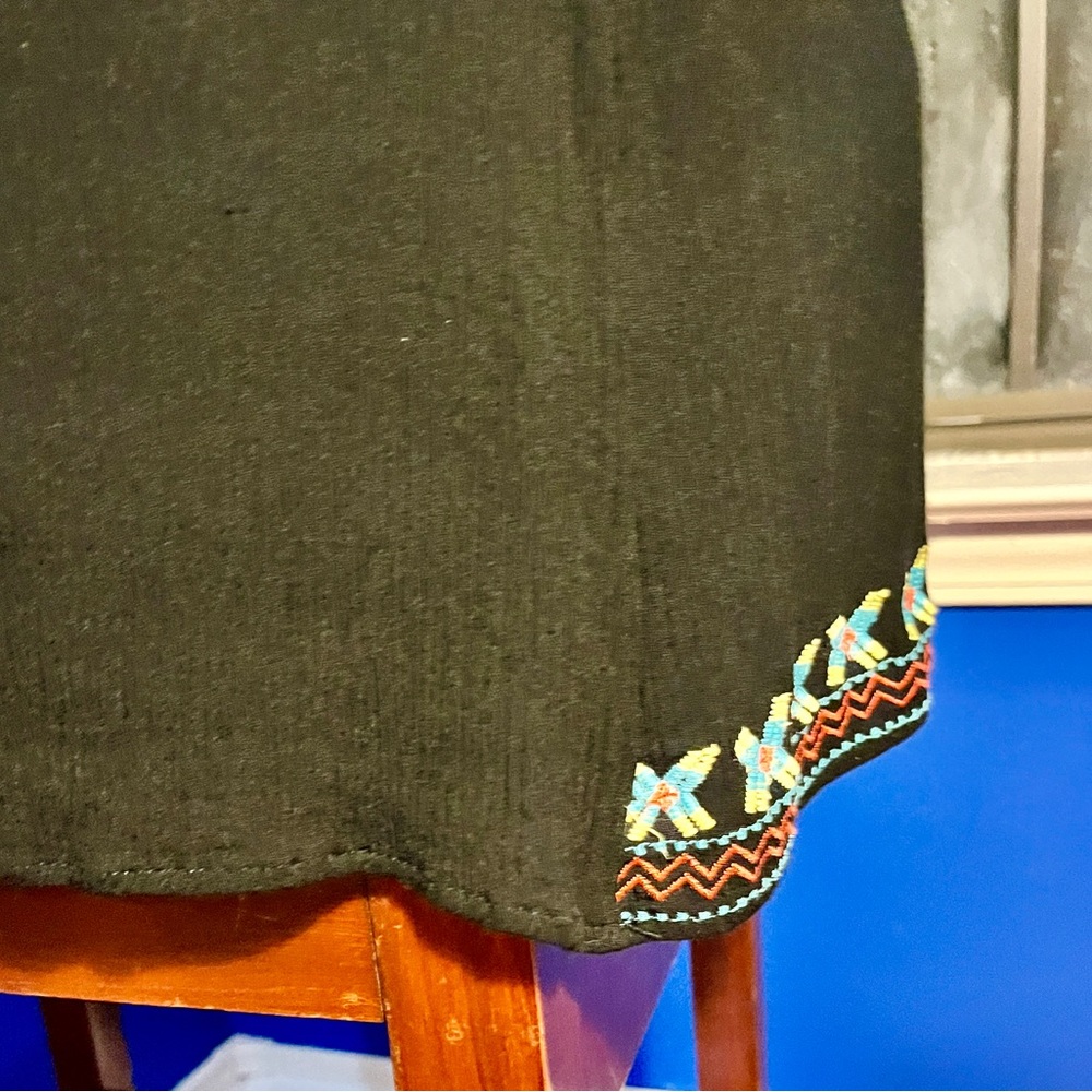 Skies Are Blue Mini Dress. Black with colorful neckline. Women Size Medium. - Picture 6 of 16